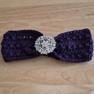 Handmade Purple Crochet Headband with Silver Brooch